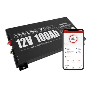 Trolltek™ 12V LiFePO4 Lithium Slimline Battery AC Bundle – Charge From 240V Power (AC)