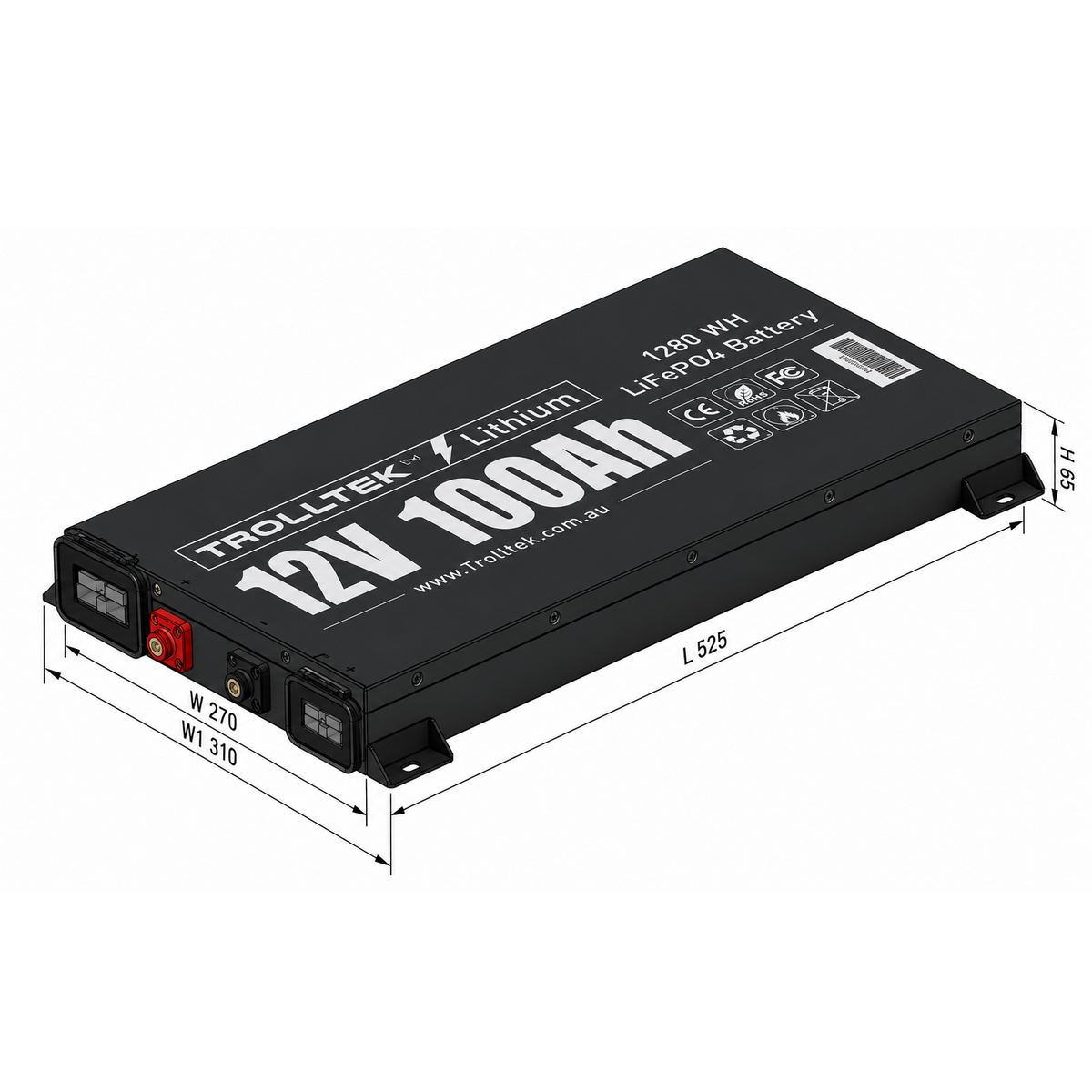 Trolltek™ 12V LiFePO4 Super Slimline Lithium Battery with Bluetooth app