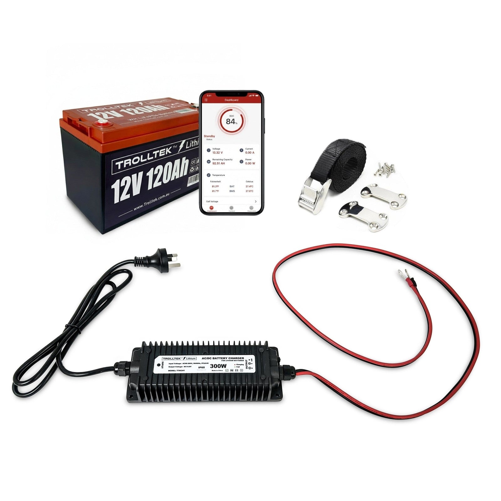 Trolltek™ 12V LiFePO4 Lithium Battery AC Bundle – Charge From 240V Power (AC)