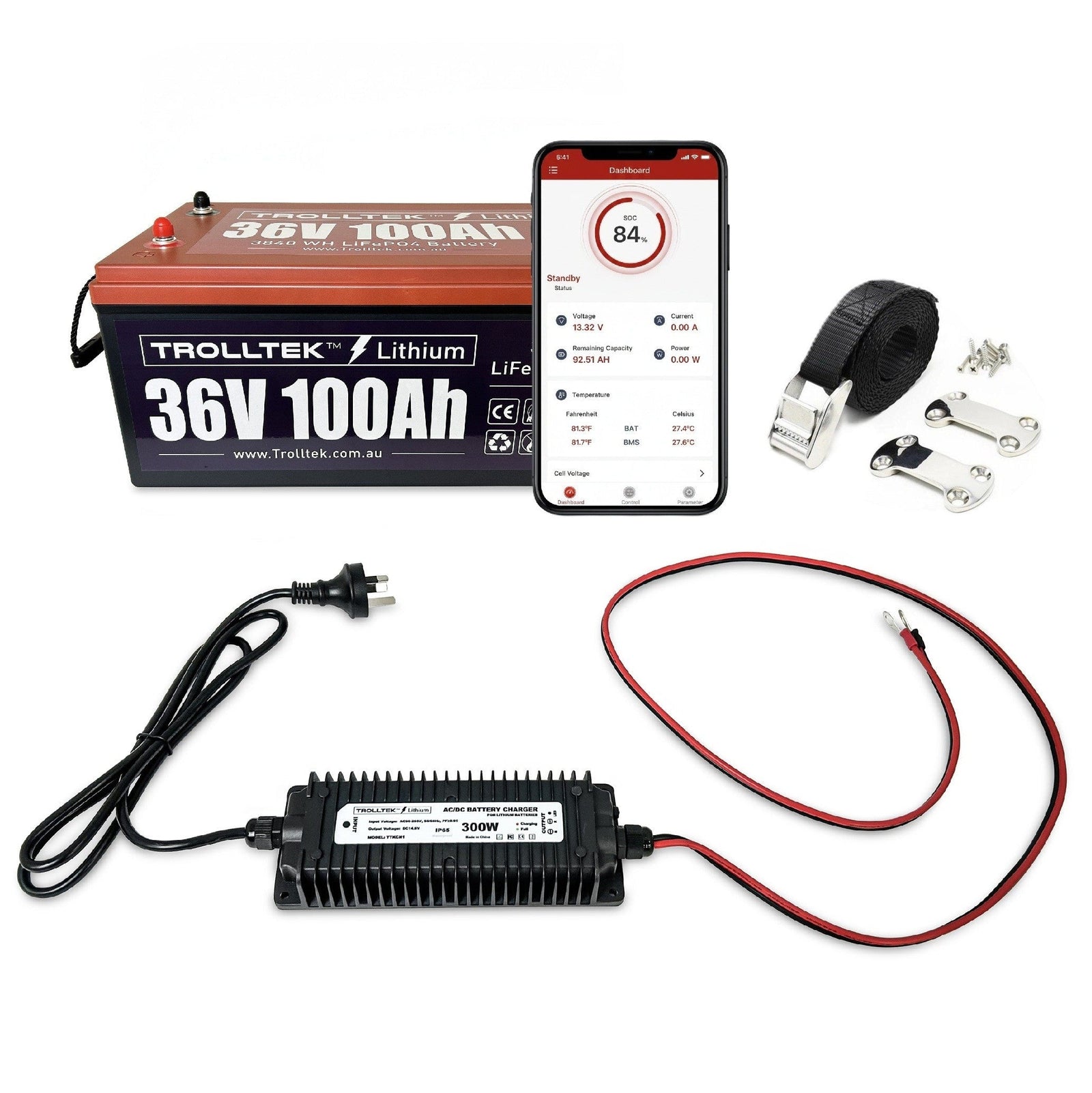 Trolltek™ 36V LiFePO4 Lithium Battery AC Bundle – Charge From 240V Power (AC)