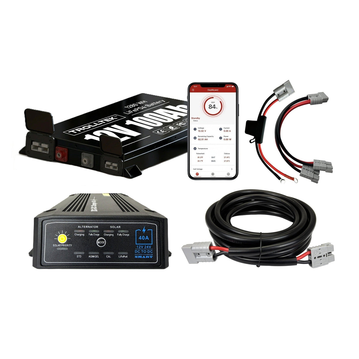 Trolltek™ 12V LiFePO4 Lithium Slimline Battery 4WD Bundle – Charge While Driving (DC)